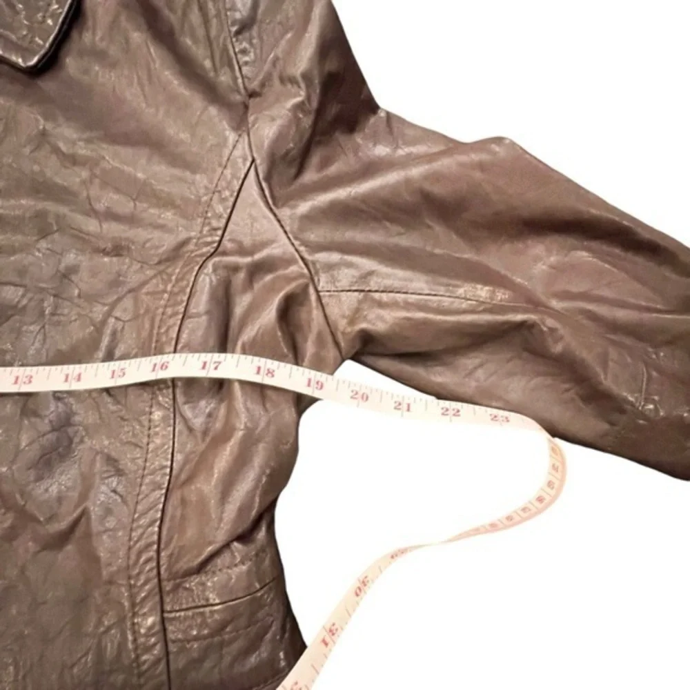 Michael Kors Women's Brown Button Front‎ Genuine Leather Coat Large Short Lined